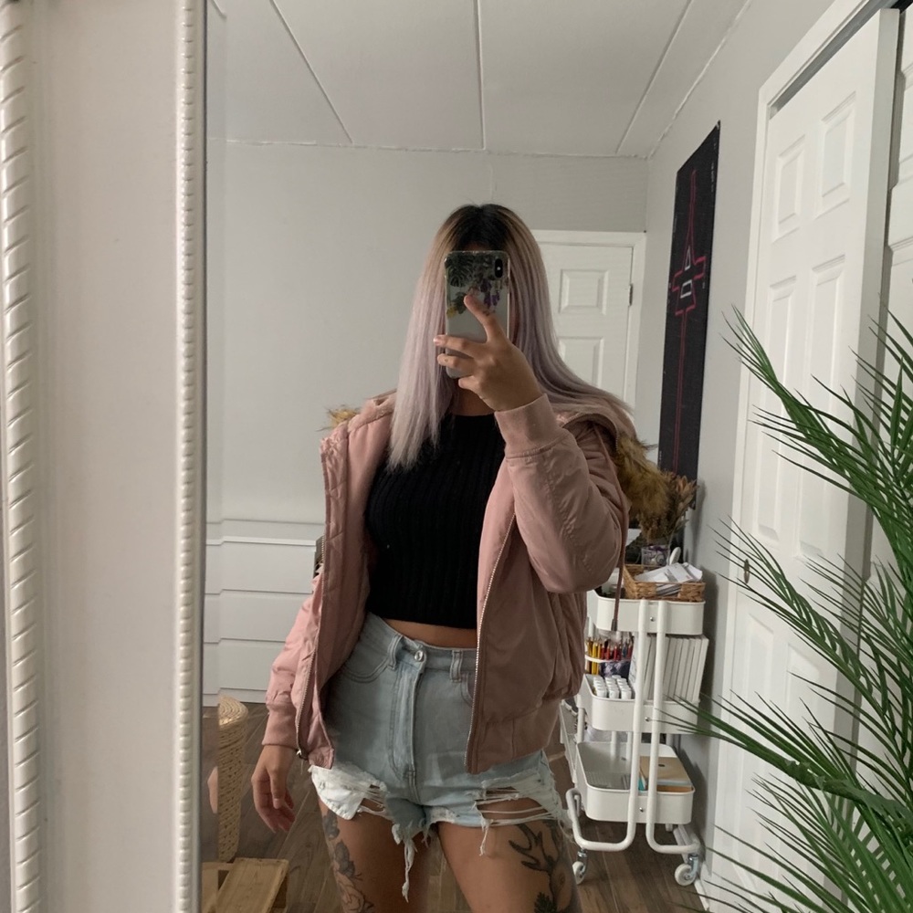 F21 PINK BOMBER JACKET W/ HOODIE